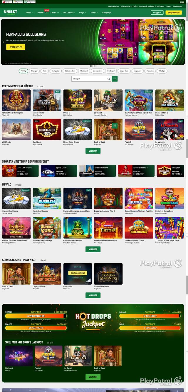 Capture of the front page of unibet.se (unibet.se) on 15 October 2026