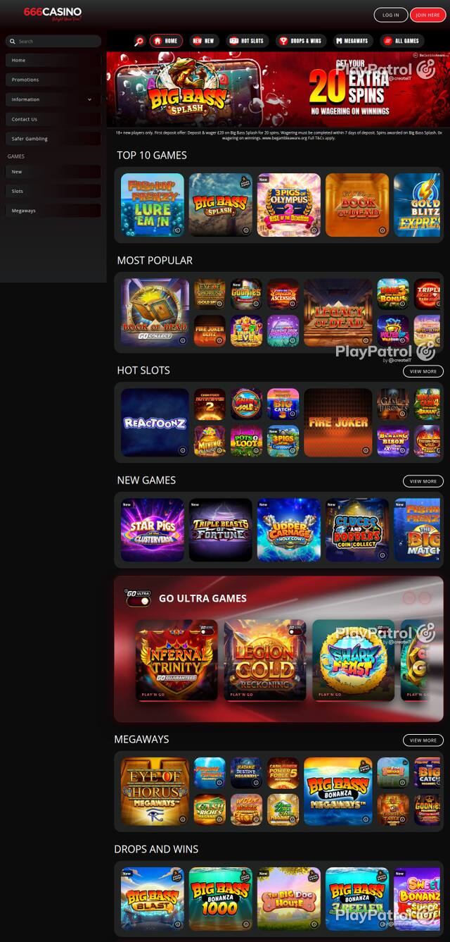 Homepage capture of 666 Casino recorded during the scan
