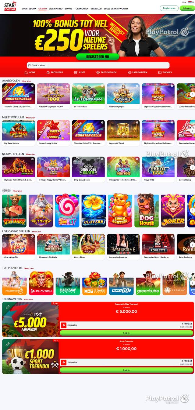Homepage capture of Starcasino recorded during the scan
