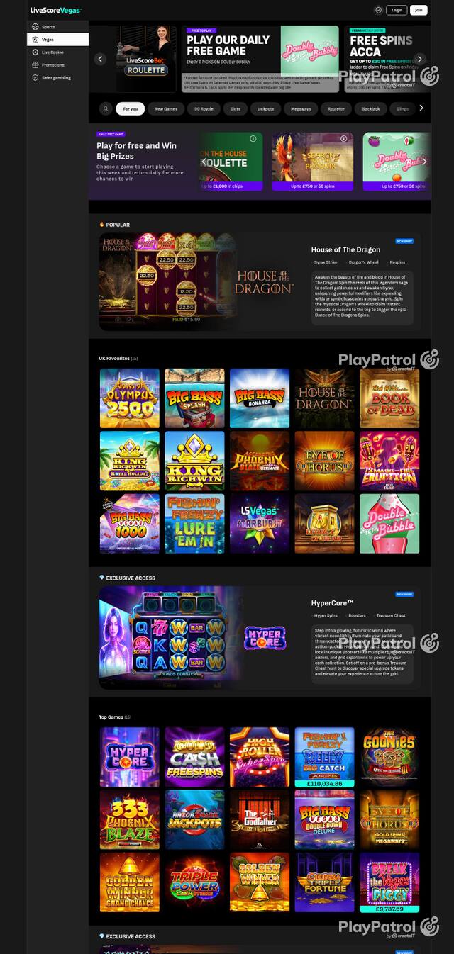 Homepage capture of LiveScore Vegas recorded during the scan