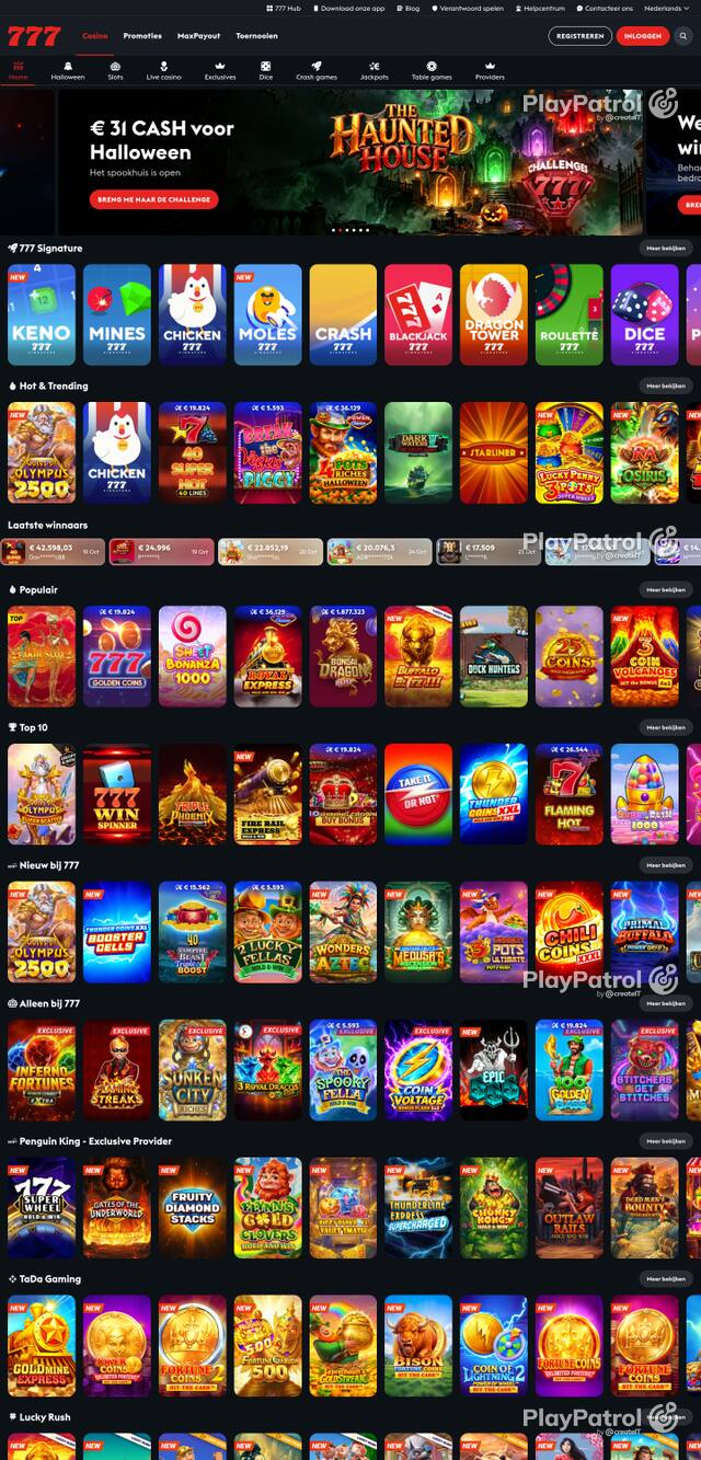Front page of casino777.be as captured on 26 October 2026