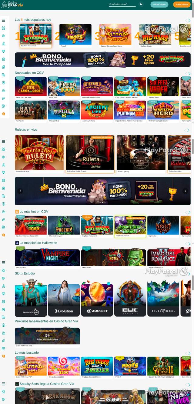 Capture of the front page of Casino Gran Vía (casinogranvia.es) on 23 October 2026