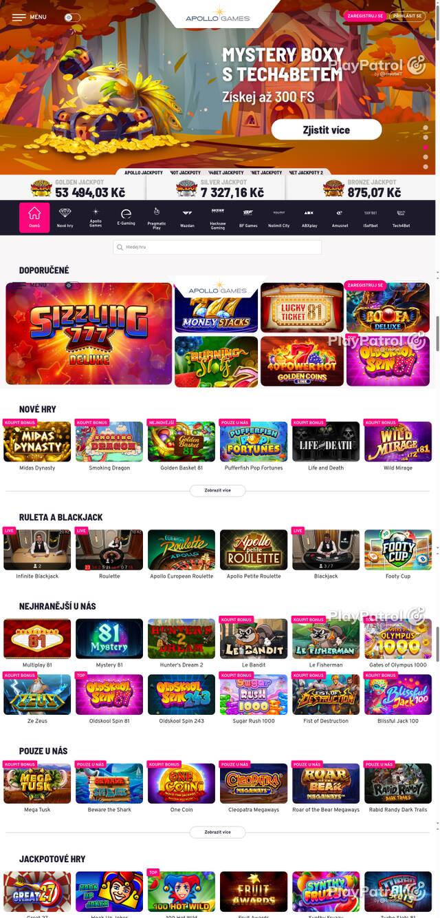 Capture of the front page of Apollo Games (apollogames.cz) on 21 October 2026