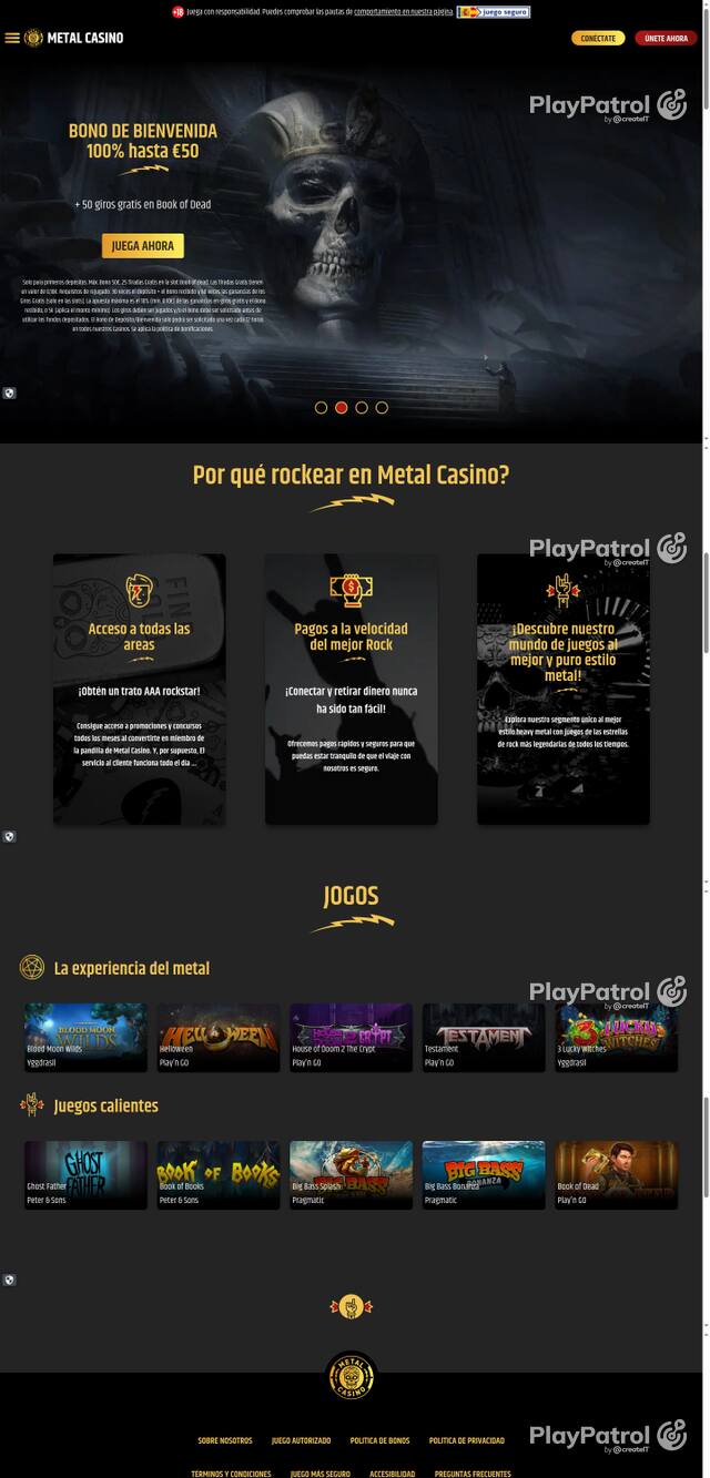 Capture of the front page of Metal Casino (metalcasino.es) on 14 October 2026