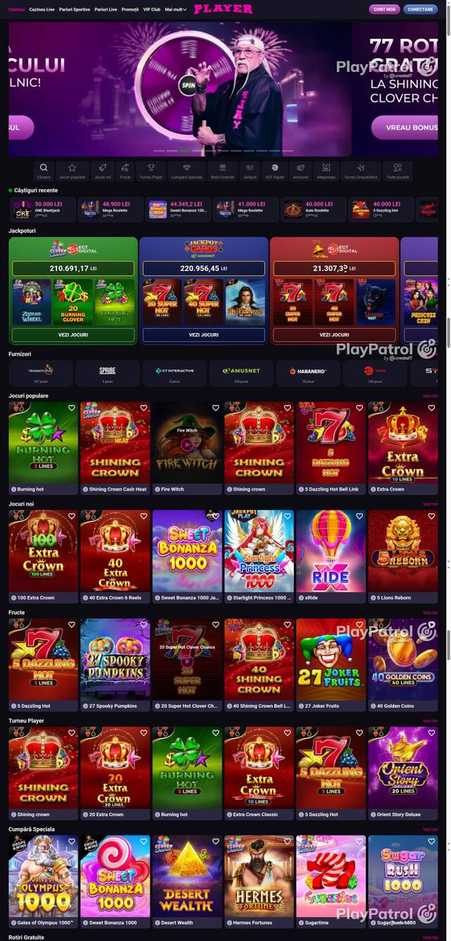 Capture of the front page of Player (player.ro) on 19 October 2026