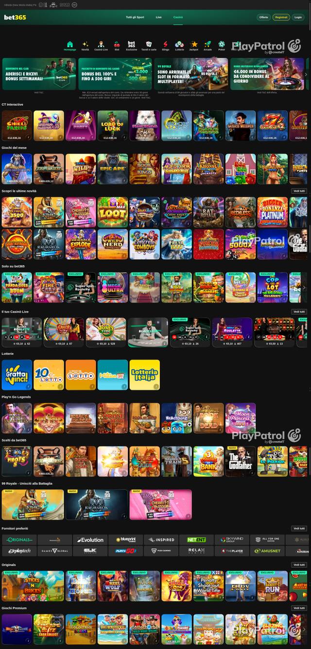 Capture of the front page of bet365 (casino.bet365.it) on 28 October 2026