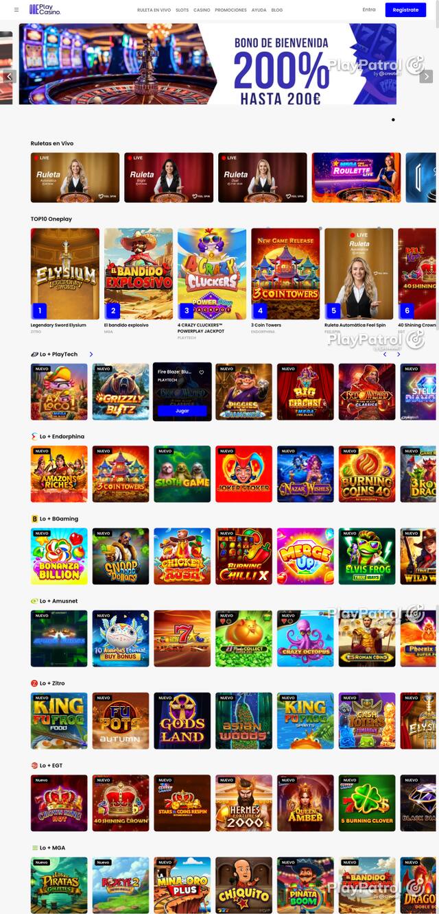 Capture of the front page of OnePlay Casino (oneplaycasino.es) on 8 October 2026