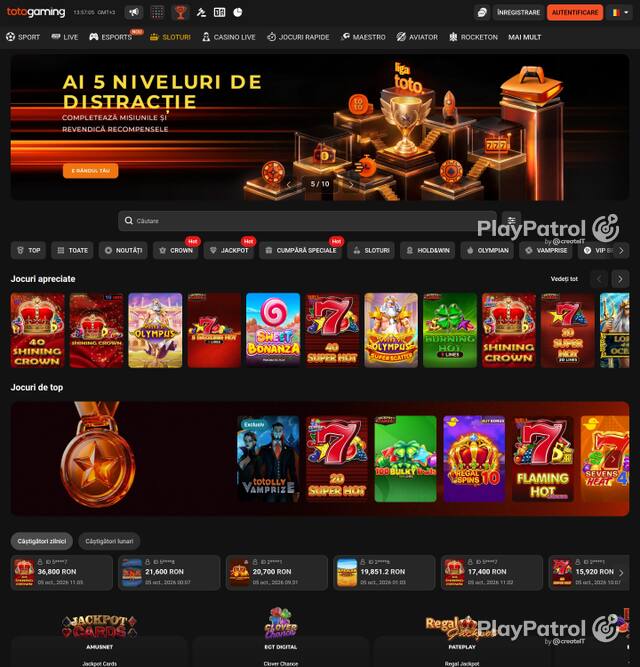 Capture of the front page of Totogaming (totogaming.ro) on 5 October 2026