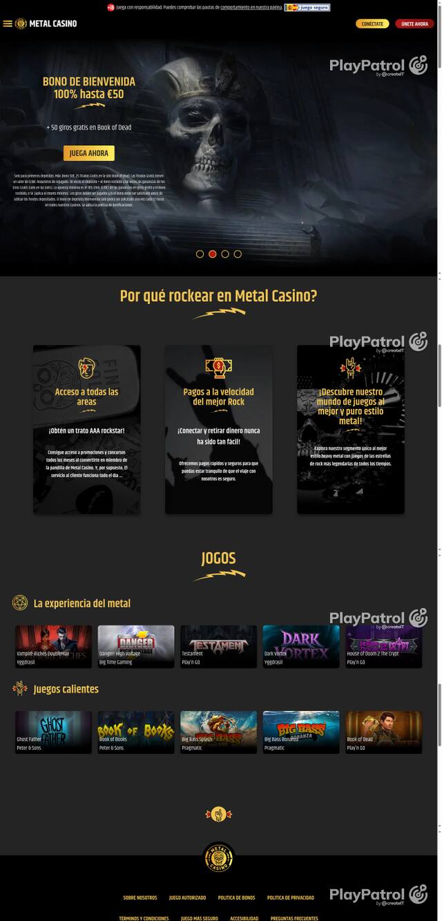Front page of Metal Casino as captured on 29 October 2026
