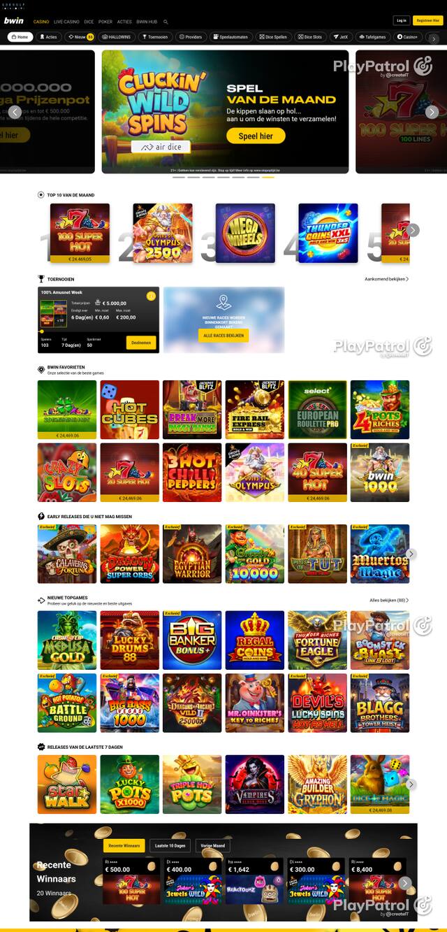 Capture of the front page of bwincasino.be (bwincasino.be) on 26 October 2026