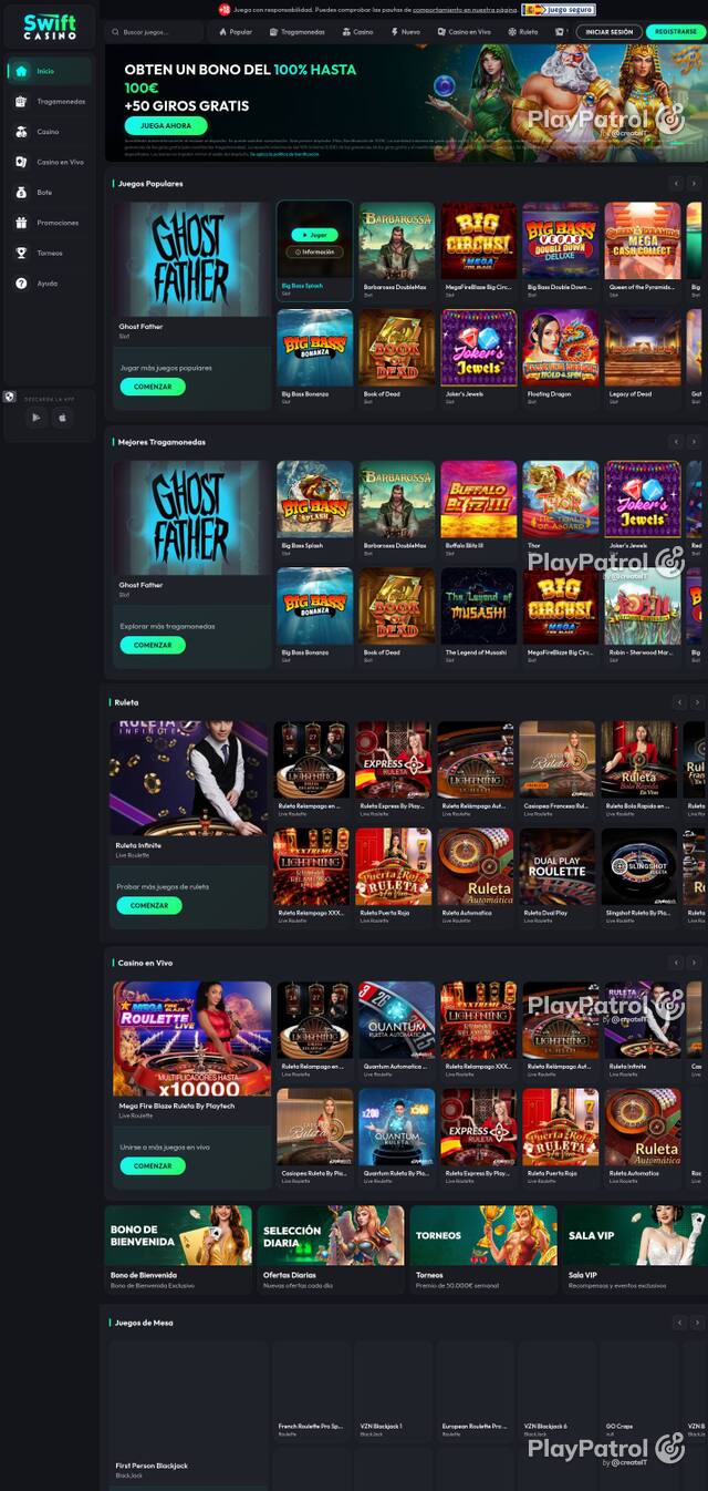 Homepage capture of Swift Casino recorded during the scan