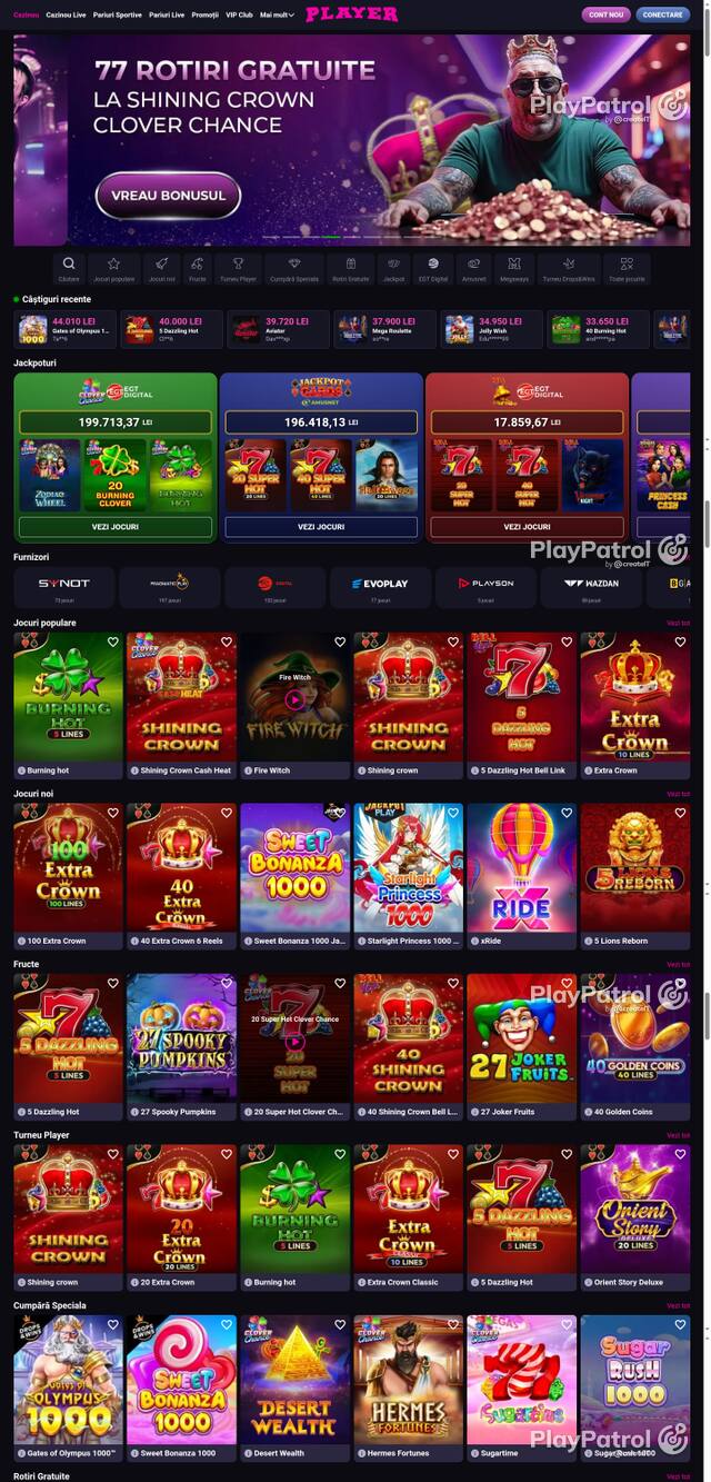 Capture of the front page of Player (player.ro) on 12 October 2026