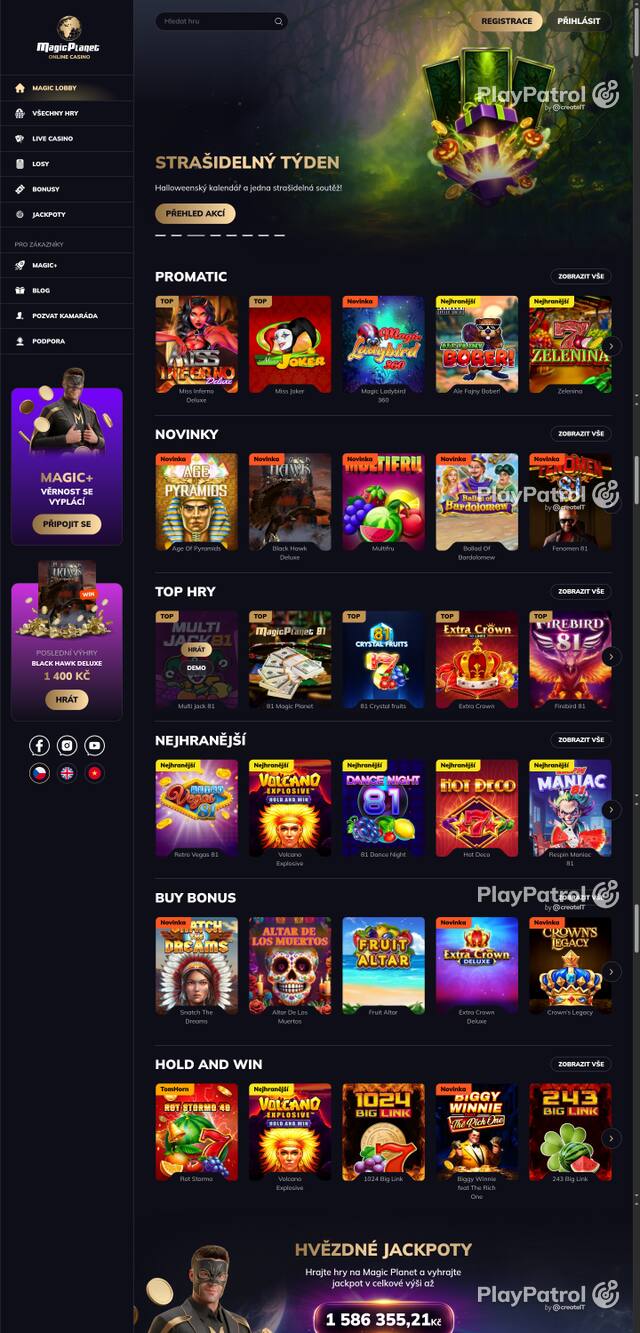 Capture of the front page of Magic Planet (magicplanet.cz) on 24 October 2026