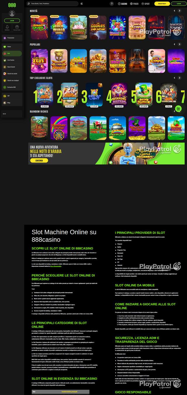 Capture of the front page of 888casino (888casino.it) on 2 October 2026
