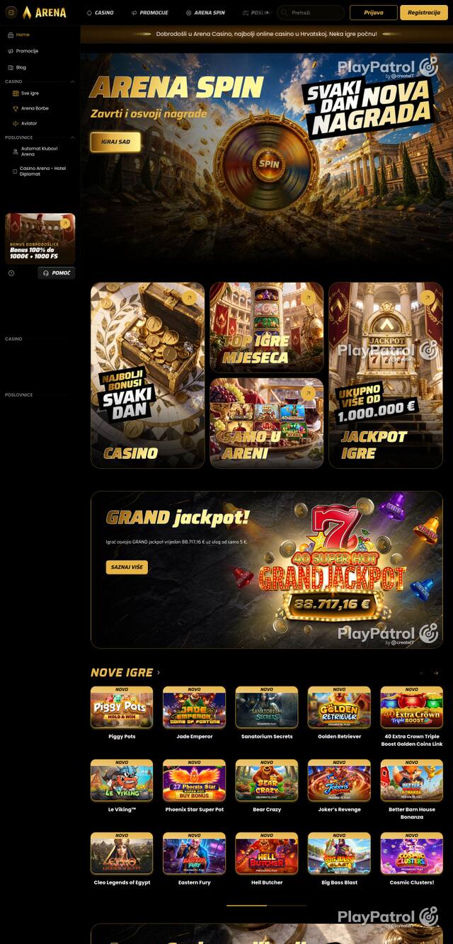 Front page of arenacasino.hr as captured on 27 October 2026