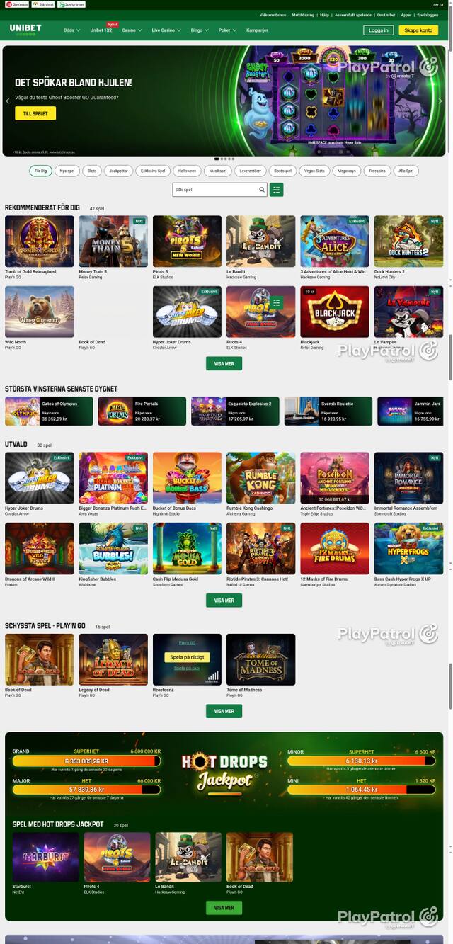 Capture of the front page of unibet.se (unibet.se) on 19 October 2026