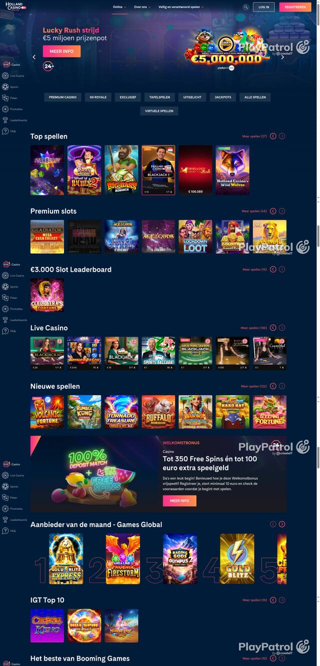 Capture of the front page of Holland Casino (hollandcasino.nl) on 17 October 2026