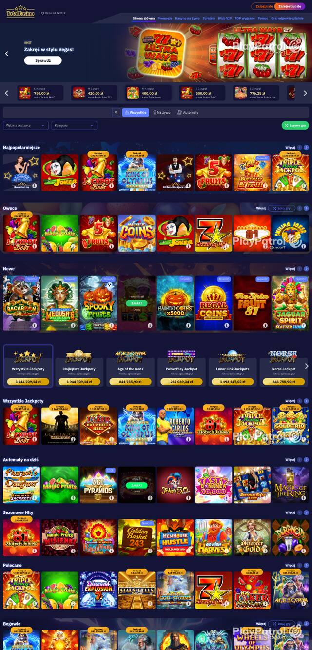 Capture of the front page of totalcasino.pl (totalcasino.pl) on 19 October 2026