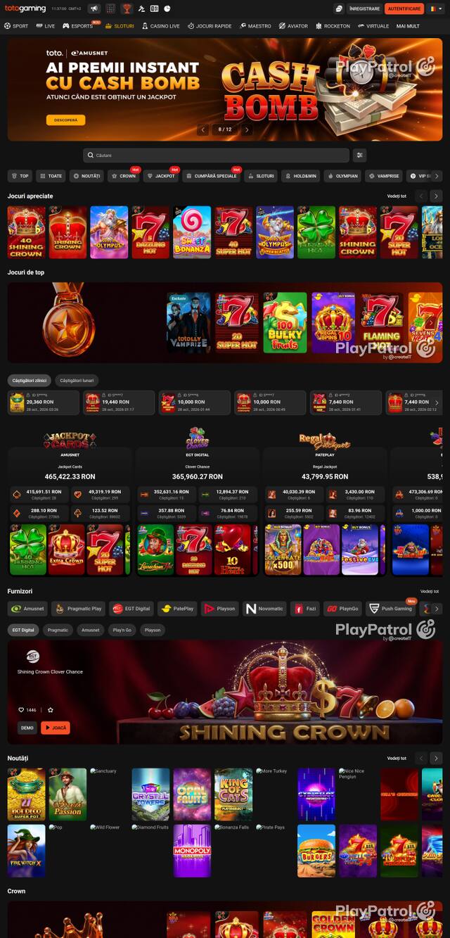 Capture of the front page of Totogaming (totogaming.ro) on 28 October 2026