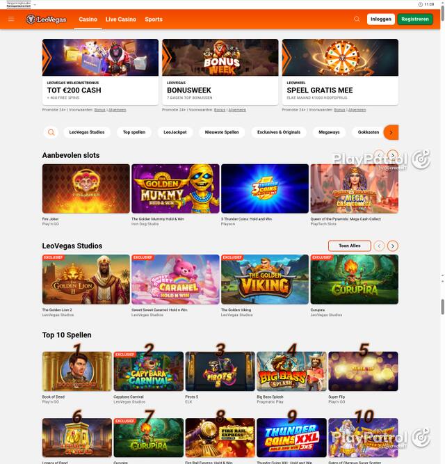 Capture of the front page of LeoVegas Casino Nederland (leovegas.nl) on 7 October 2026