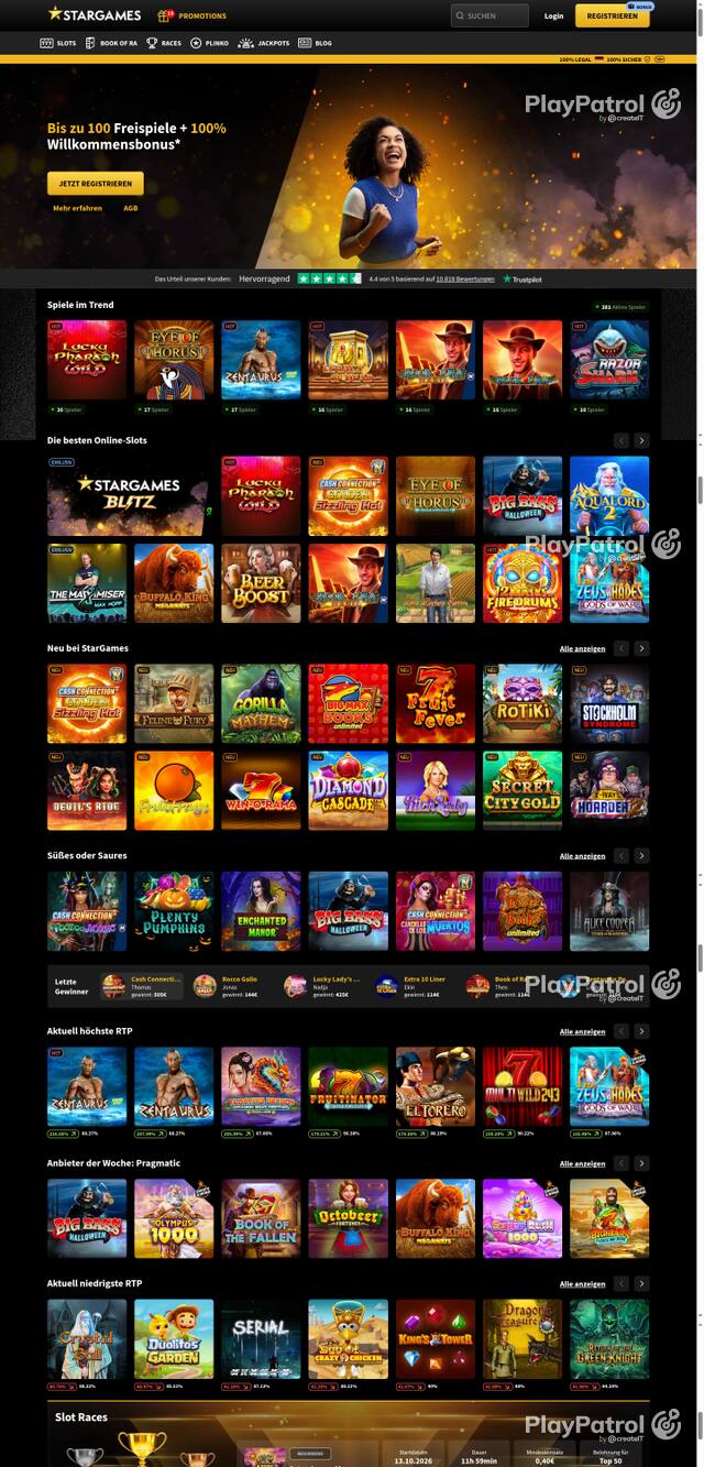 Capture of the front page of StarGames (stargames.de) on 10 October 2026