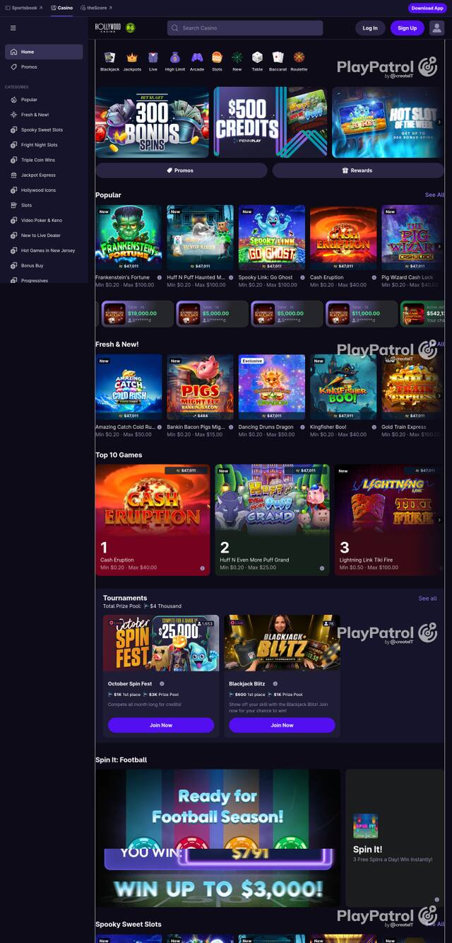 Front page of hollywoodcasino.com as captured on 28 October 2026