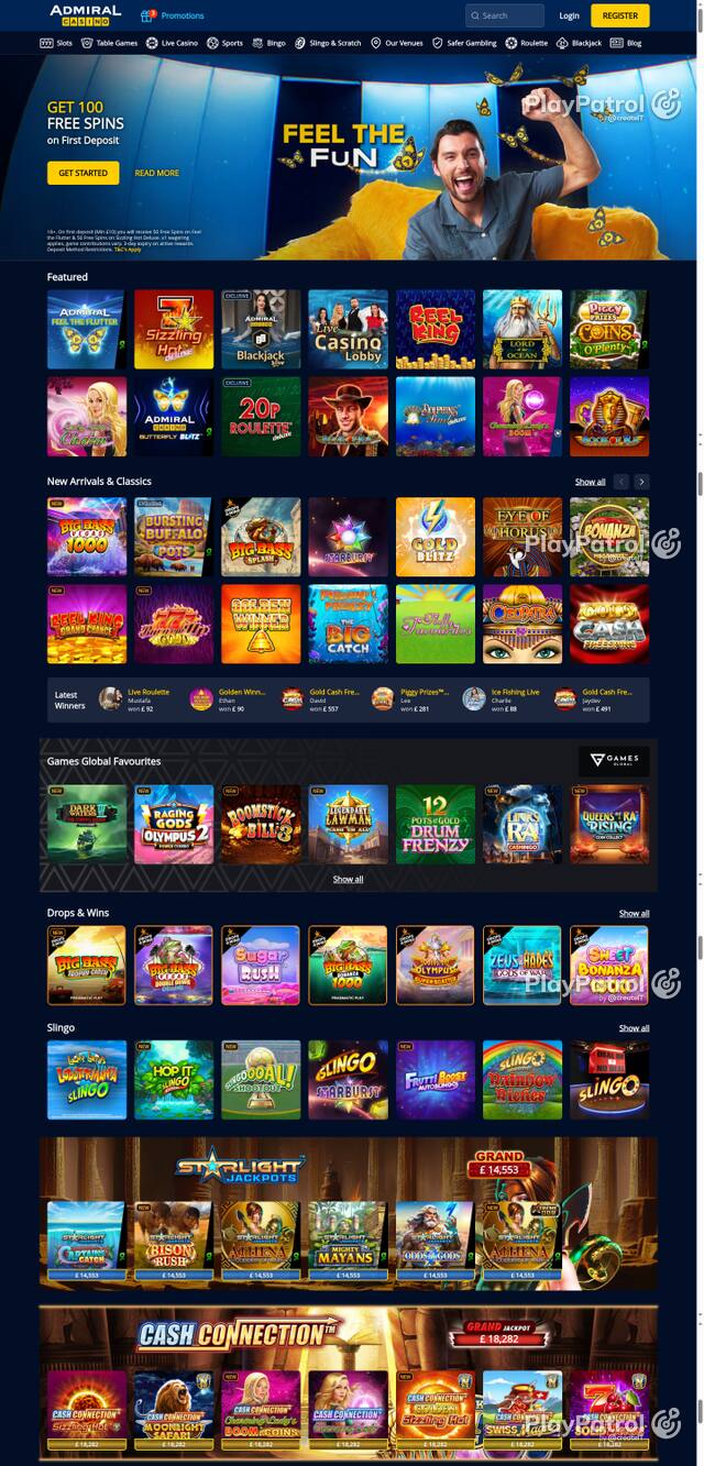 Capture of the front page of Admiral Casino (admiralcasino.co.uk) on 11 October 2026