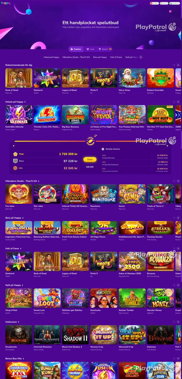 Capture of the front page of happycasino.se (happycasino.se) on 30 October 2026