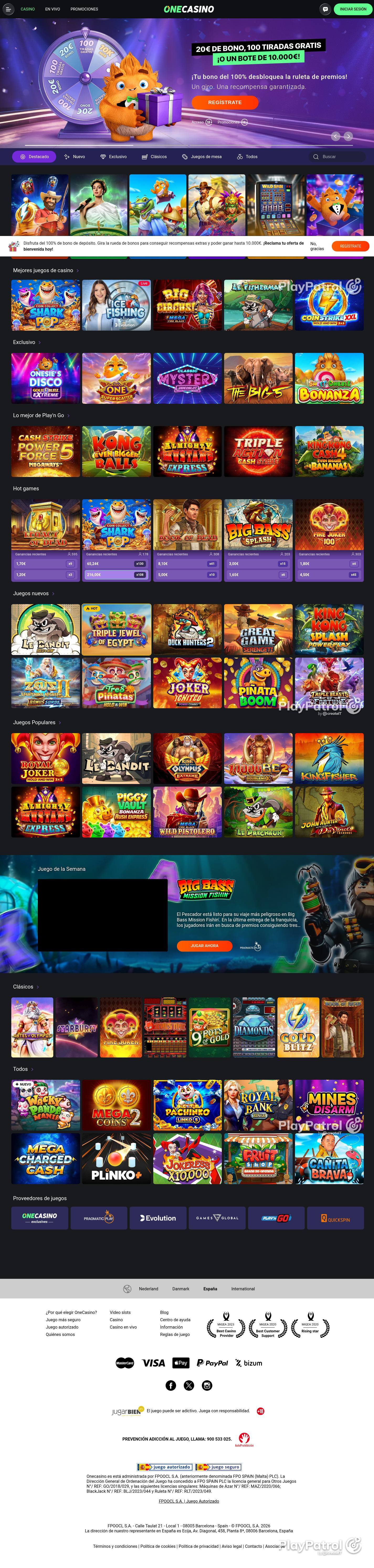 Full capture of One Casino recorded during the scan