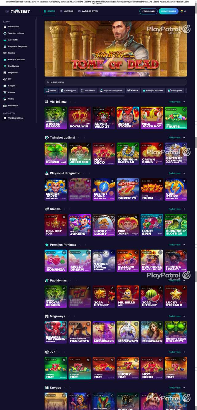 Capture of the front page of twinsbet.lt (twinsbet.lt) on 28 October 2026
