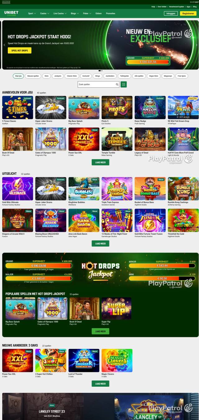 Homepage capture of Unibet recorded during the scan
