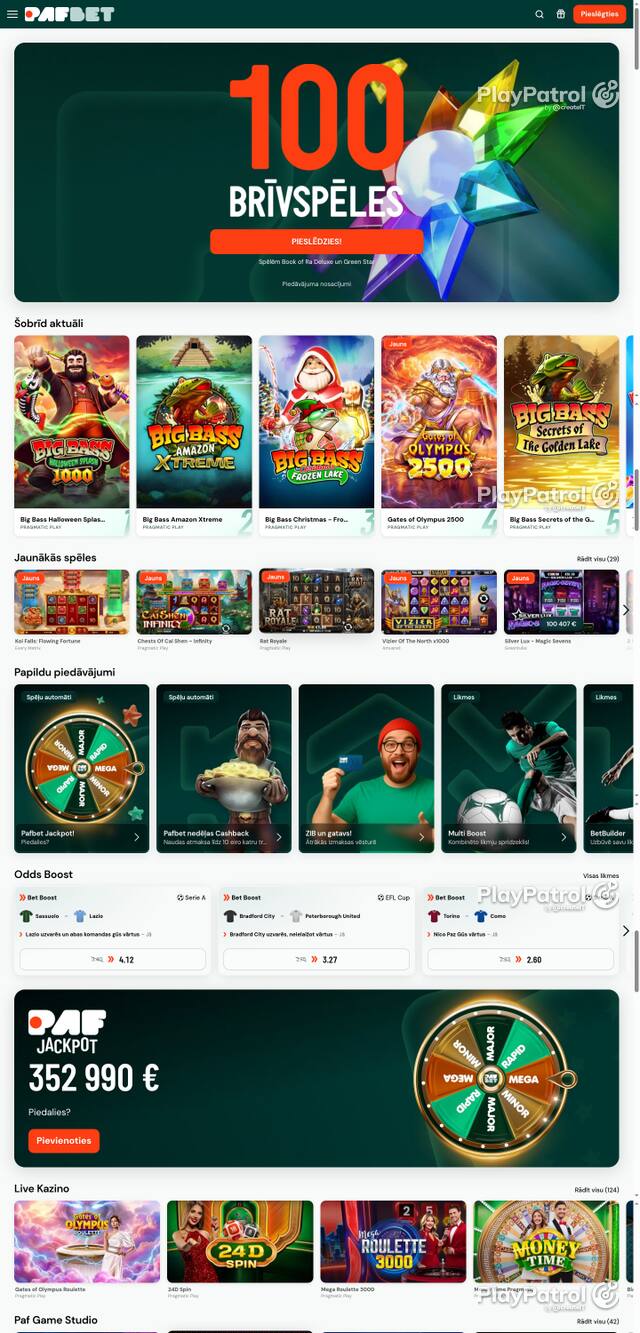 Capture of the front page of pafbet.lv (pafbet.lv) on 27 October 2026