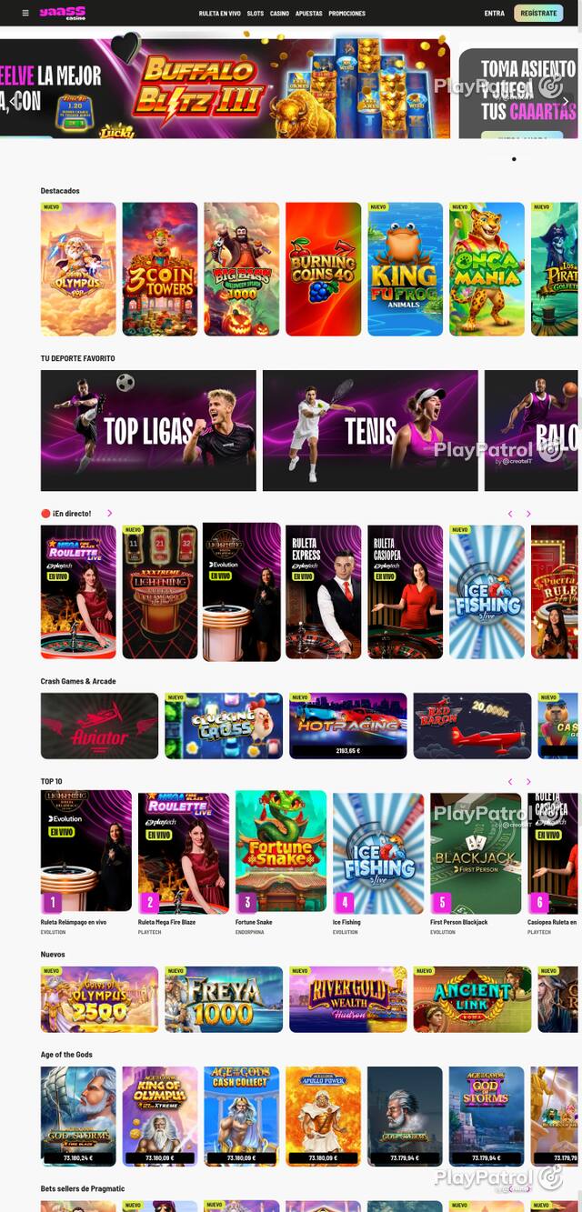 Capture of the front page of Yaass Casino (yaasscasino.es) on 28 October 2026