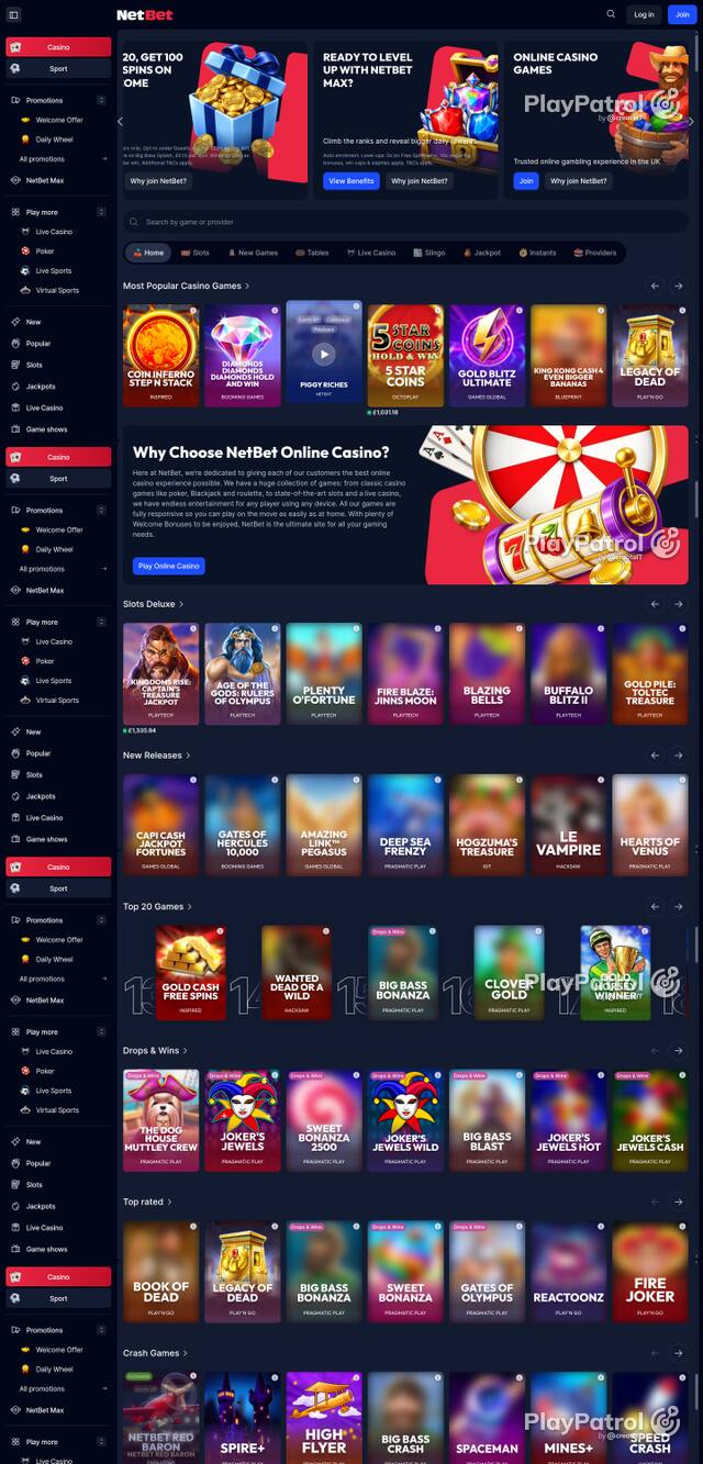 Capture of the front page of NetBet Casino (netbet.co.uk) on 10 October 2026