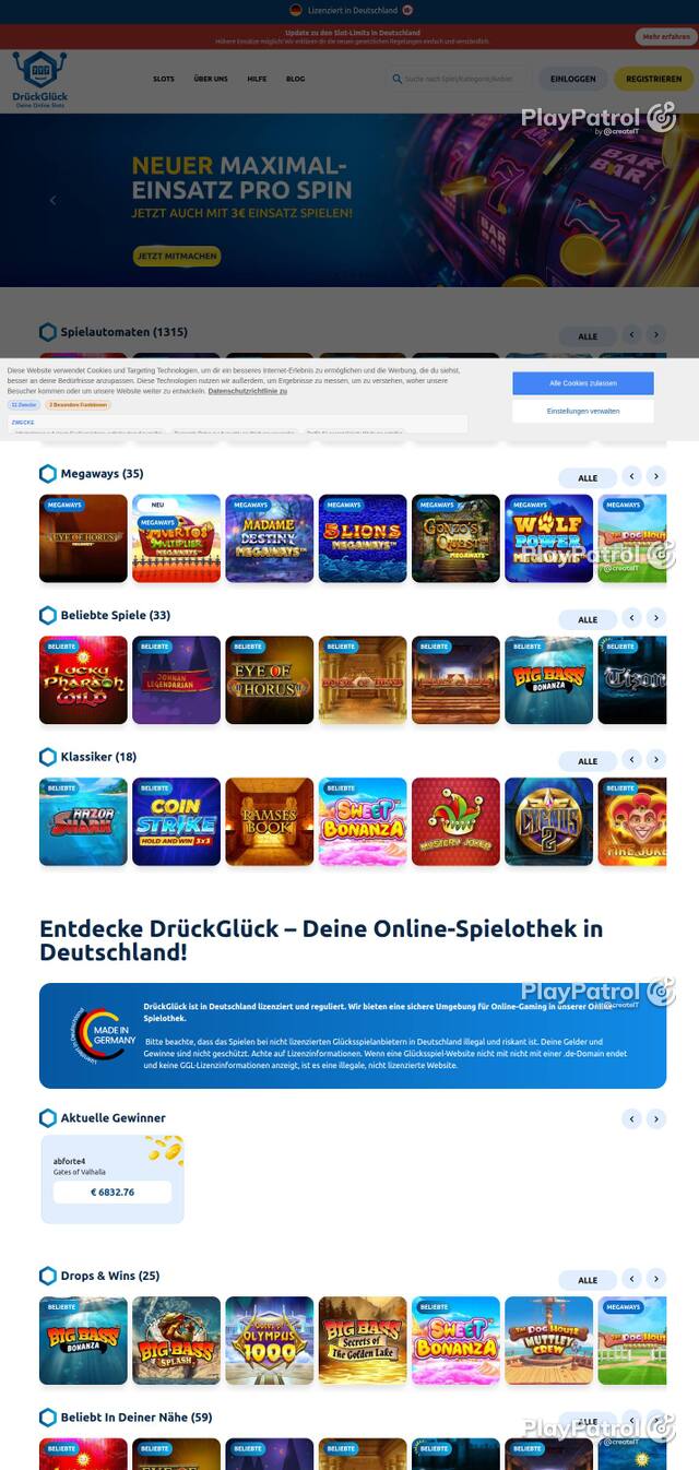 Capture of the front page of DrückGlück (drueckglueck.de) on 4 October 2026