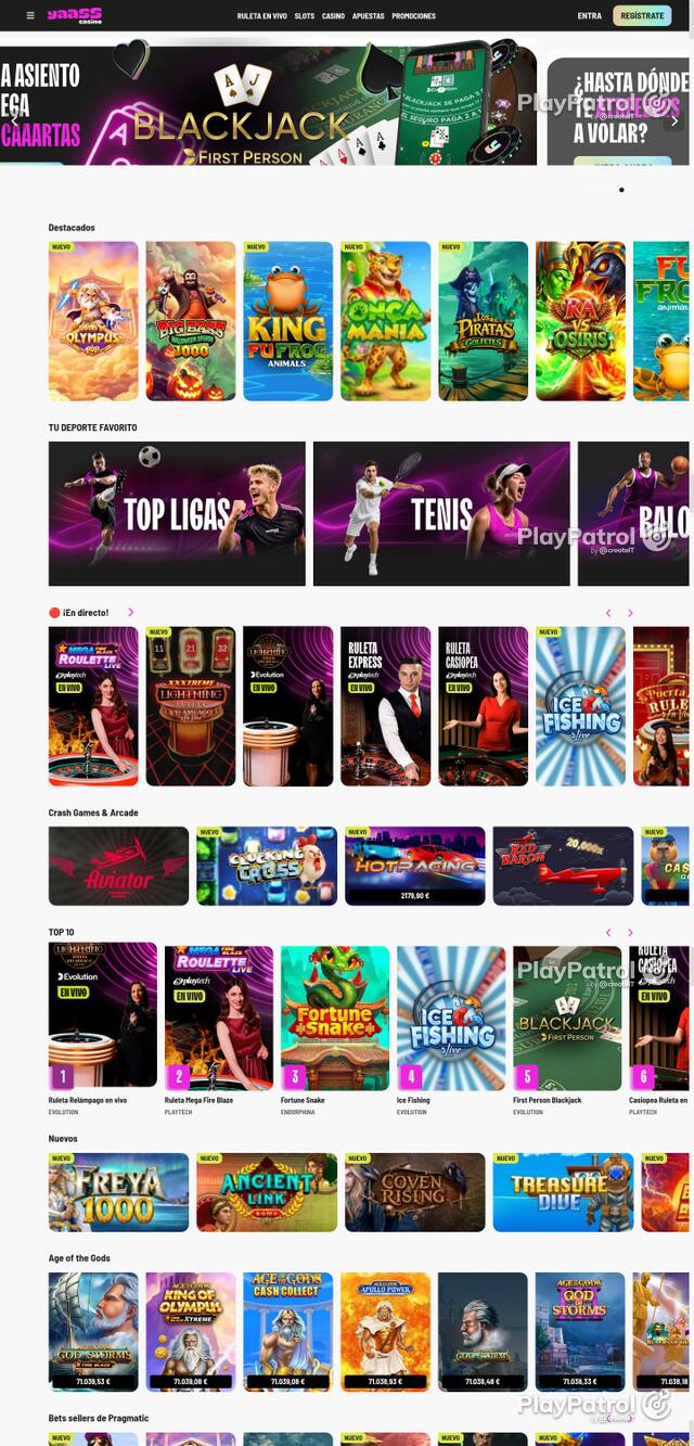 Capture of the front page of Yaass Casino (yaasscasino.es) on 26 October 2026