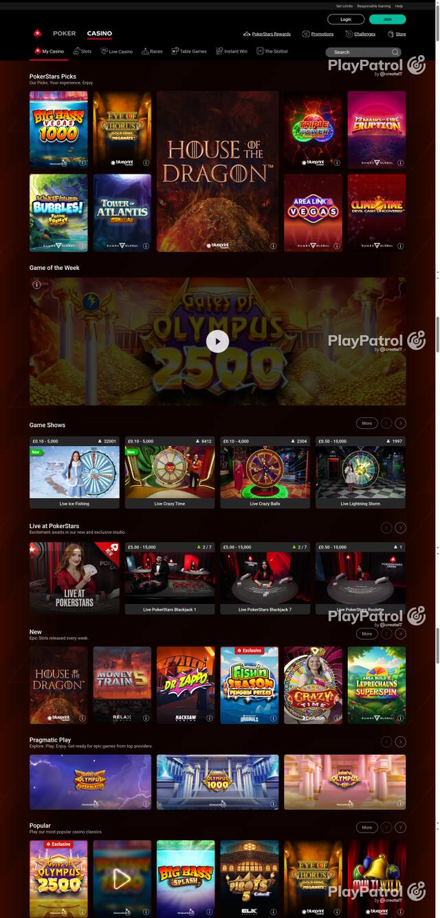 Capture of the front page of PokerStars (pokerstars.uk) on 6 October 2026