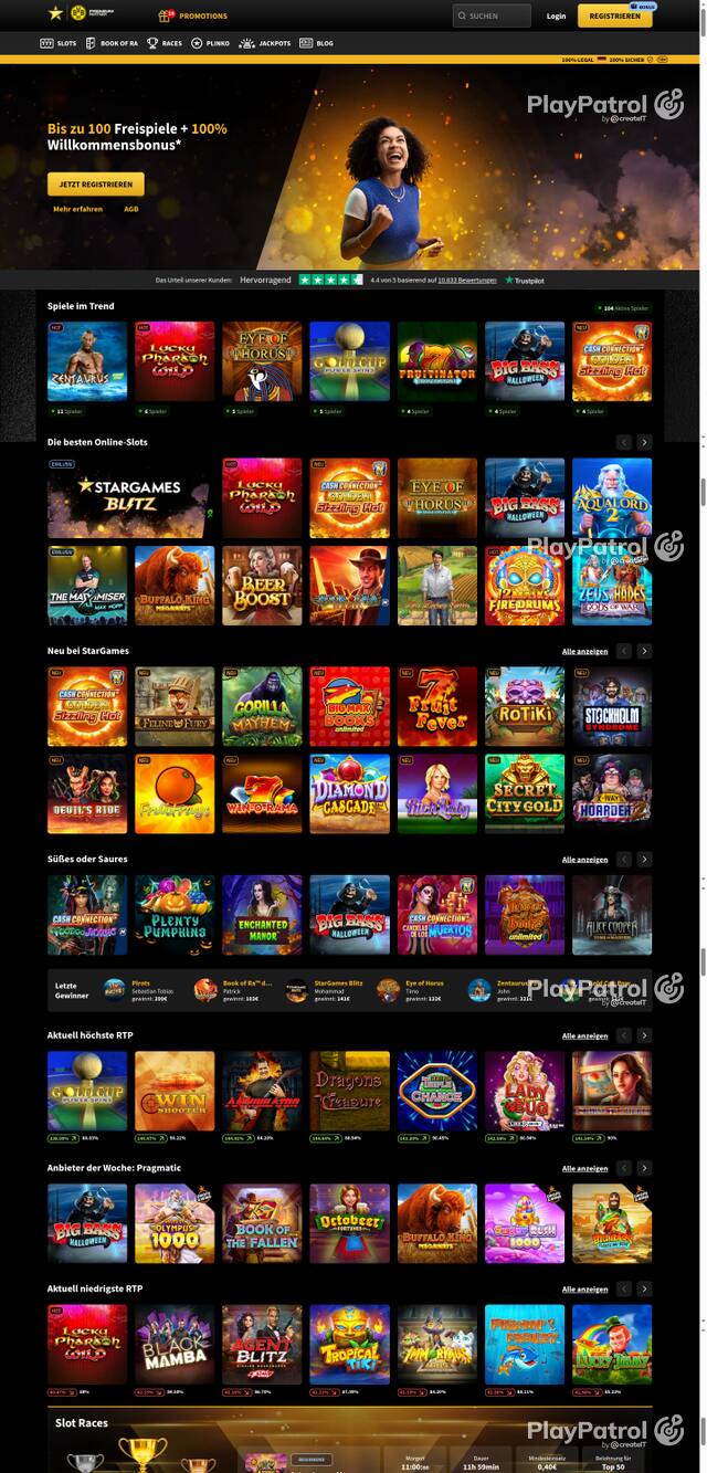 Capture of the front page of StarGames (stargames.de) on 12 October 2026