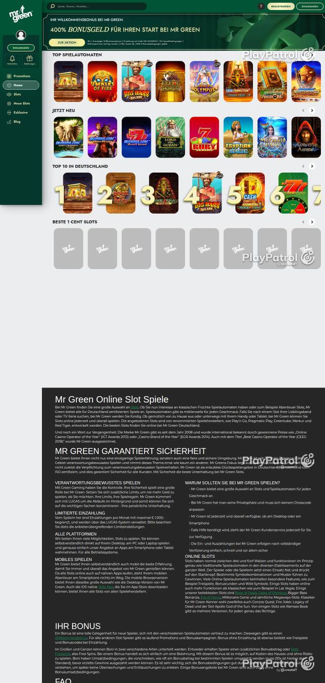 Homepage capture of Mr Green recorded during the scan