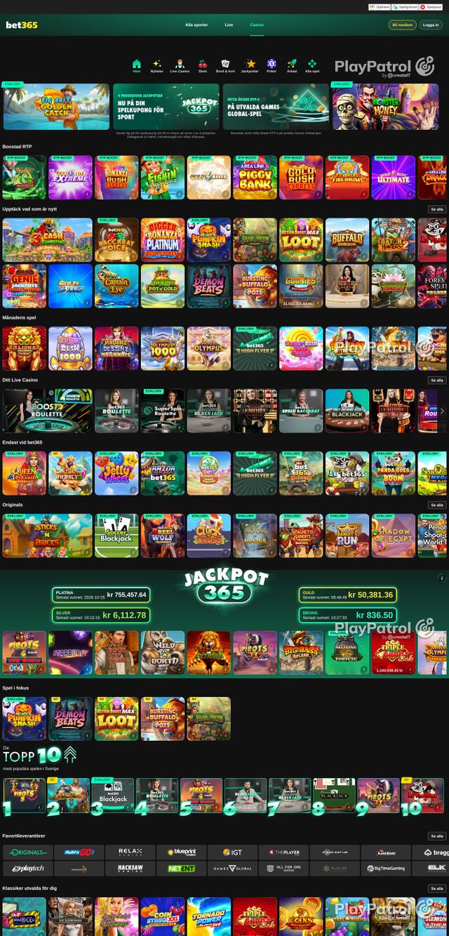 Capture of the front page of bet365 Casino (casino.bet365.com) on 26 October 2026