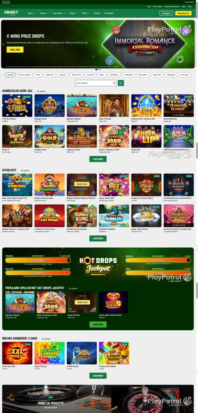 Capture of the front page of Unibet (unibet.nl) on 19 October 2026