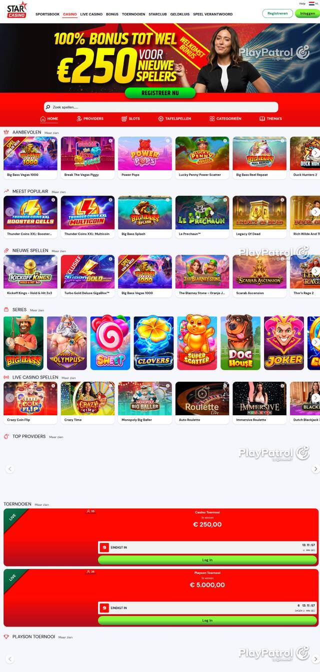 Homepage capture of Starcasino recorded during the scan