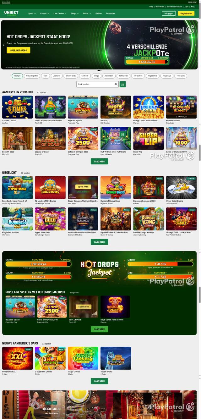 Capture of the front page of Unibet (unibet.nl) on 12 October 2026