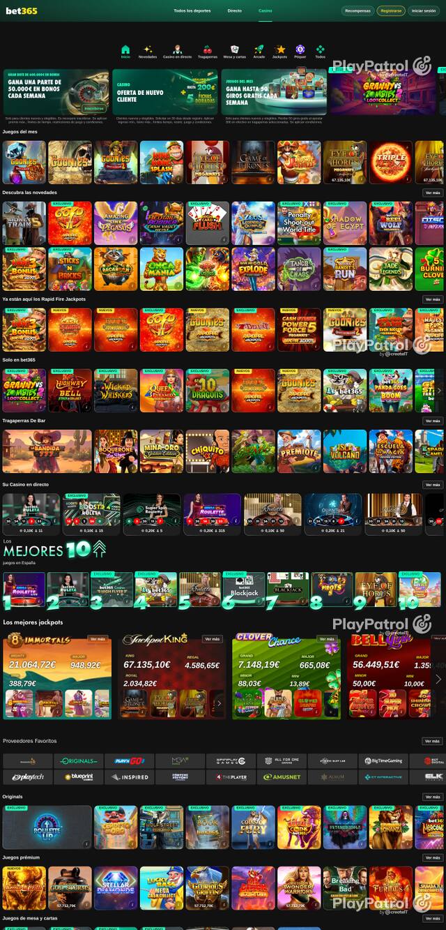 Capture of the front page of Bet365 Casino (casino.bet365.es) on 12 October 2026