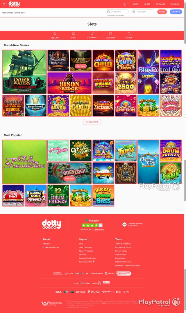 Capture of the front page of Dotty Bingo (dottybingo.com) on 7 October 2026