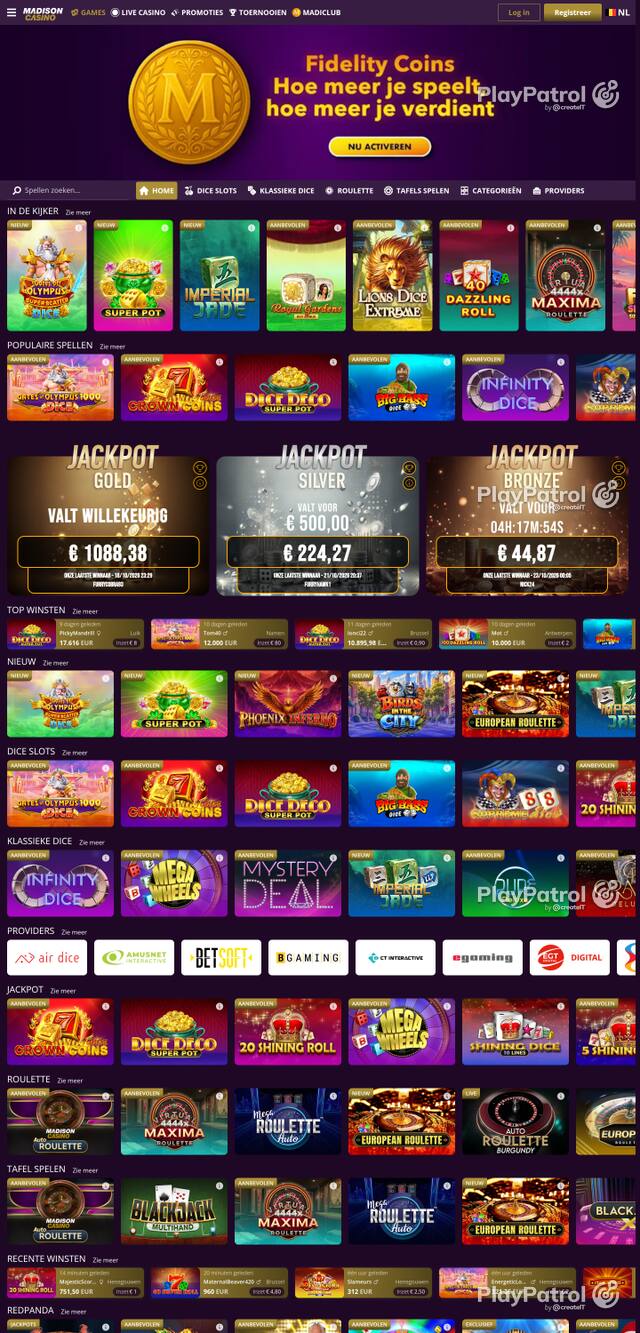 Capture of the front page of madisoncasino.be (madisoncasino.be) on 22 October 2026