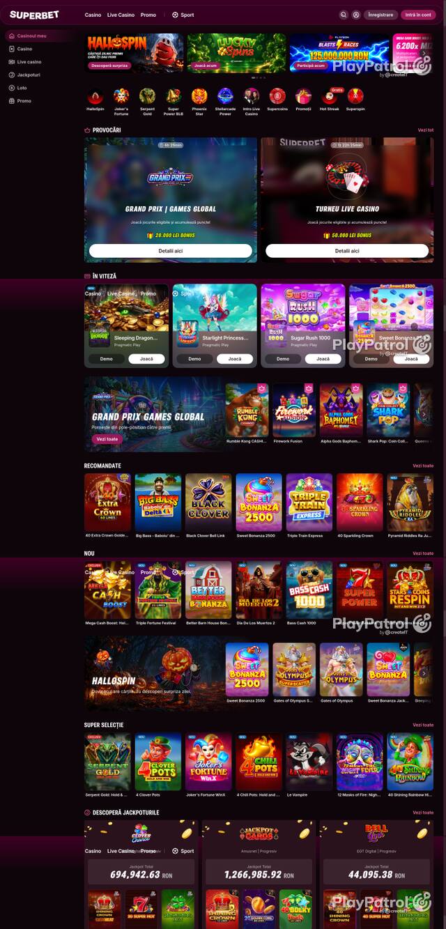 Capture of the front page of Superbet (superbet.ro) on 28 October 2026