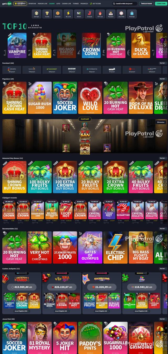 Homepage capture of Get's Bet recorded during the scan