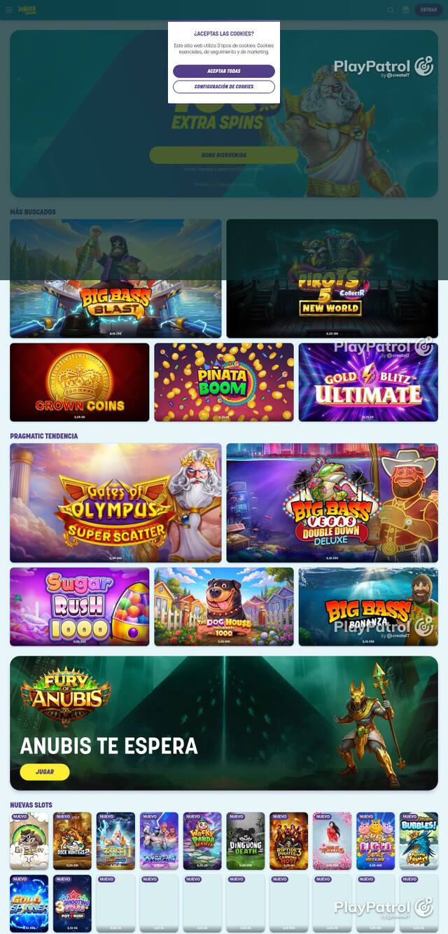 Homepage capture of Piñata Casino recorded during the scan