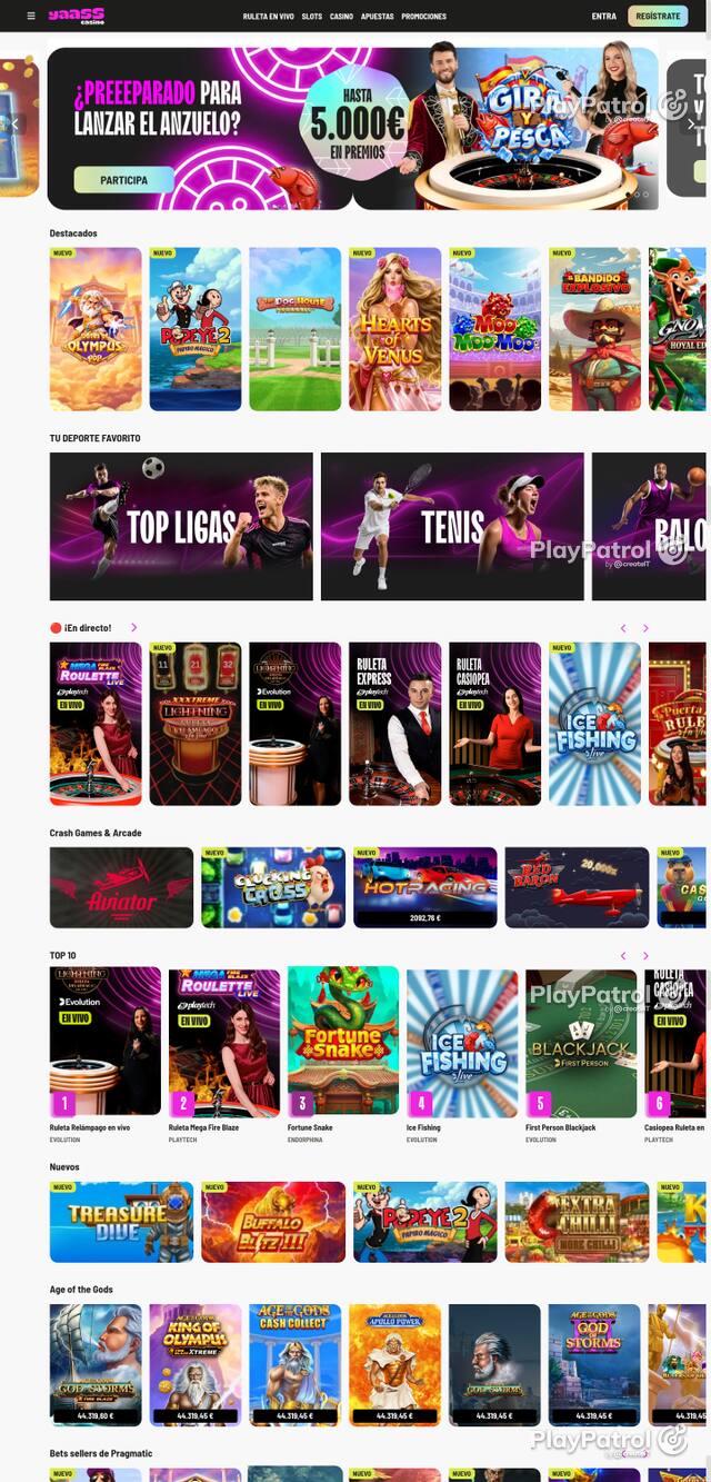 Capture of the front page of Yaass Casino (yaasscasino.es) on 6 October 2026